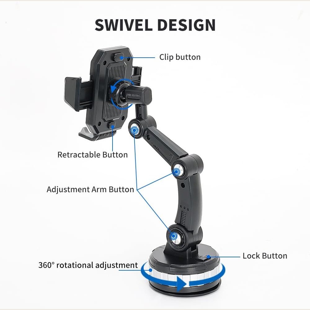 360° Adjustable Suction Cup Car Phone Holder in arabic